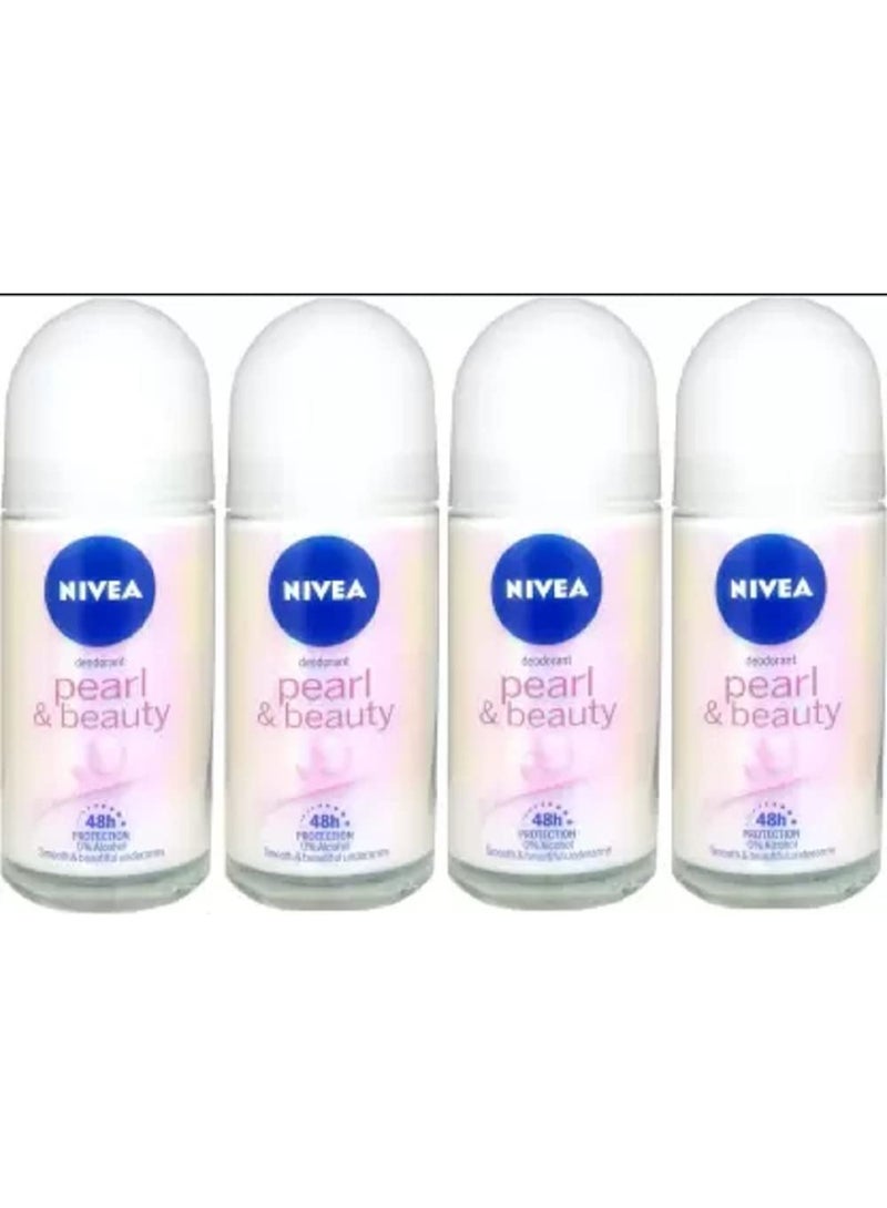 NIVEA Pearl & Beauty Deodorant Roll-on 4 Units of 25ml Deodorant Roll-on - For Women (100 ml, Pack of 4) - Image 1